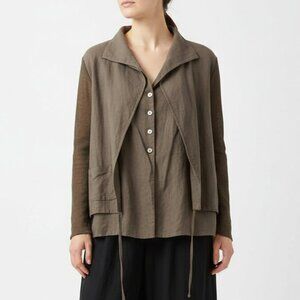 Crea Concept Linen Brown Button Front Layered Jacket Top 12